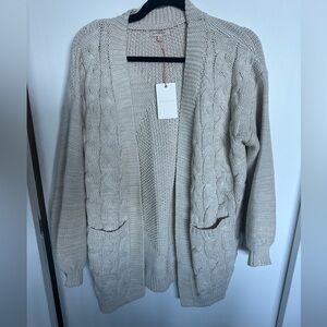 Skies Are Blue Light Beige Cable Knit Cardigan